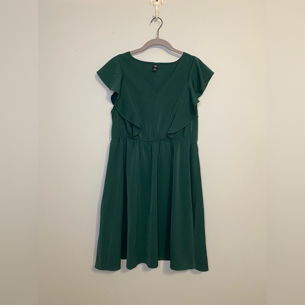 Shein Curve Ruffle Front Sleeveless Dress, Size 0X, Green